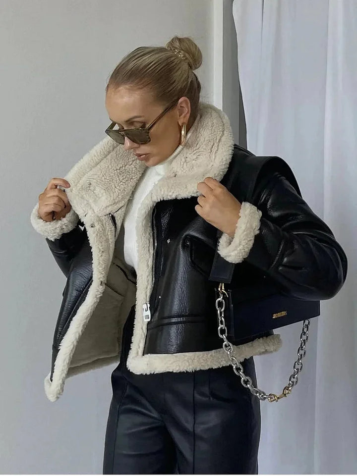 Elise | Women's Faux Shearling Moto Jacket