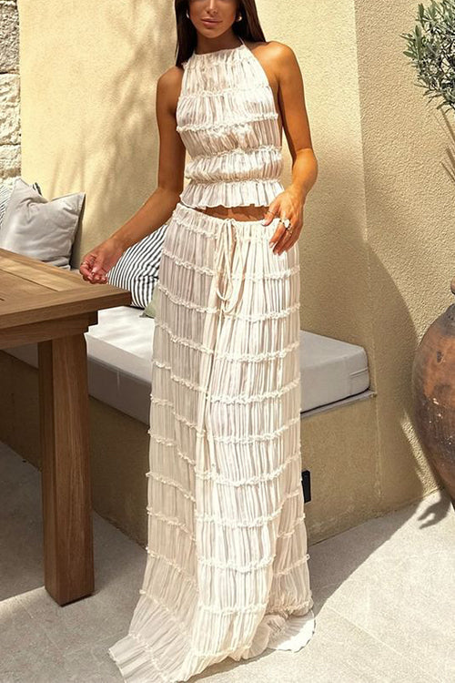 Seraphina | Women's Halter Crop Top & Tiered Maxi Skirt Set