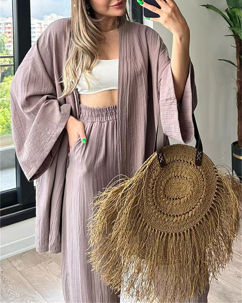 Layla | Women's Kimono Duster & Wide-Leg Pant Set