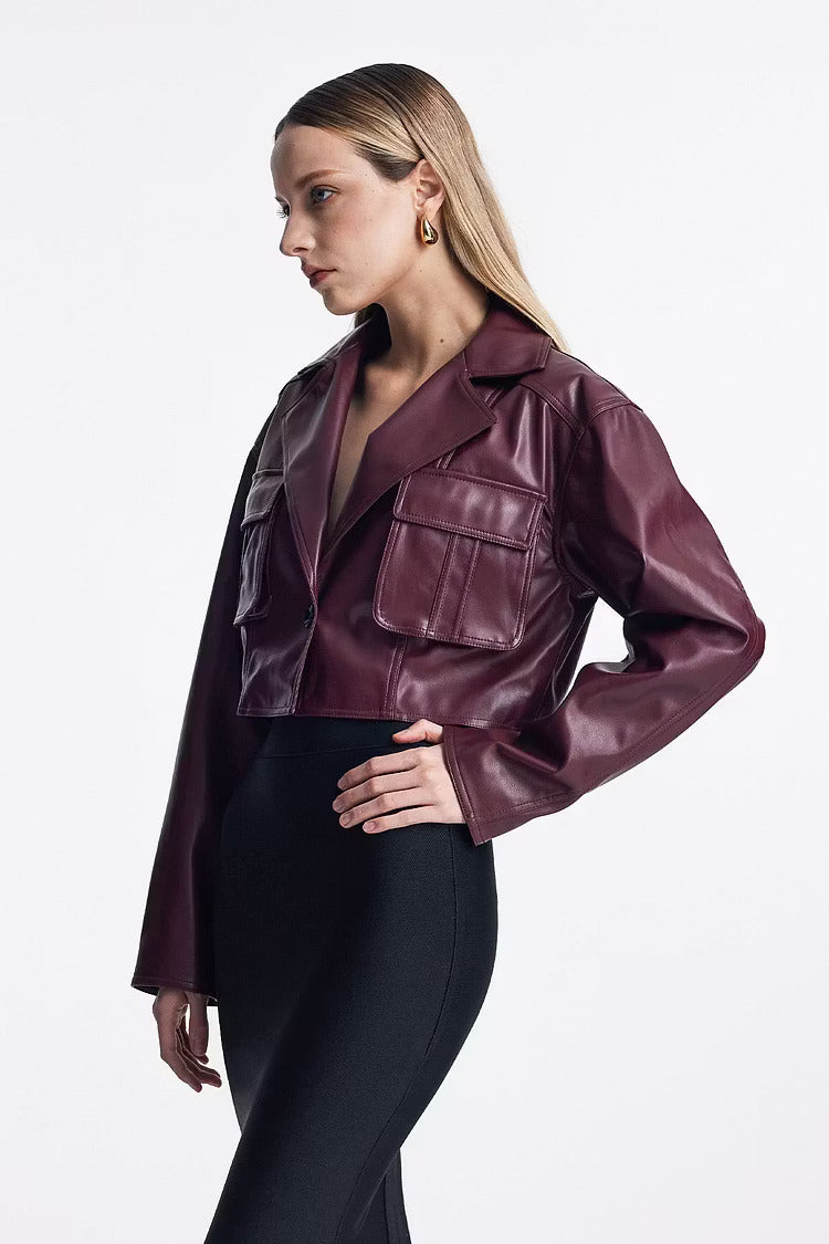 Vivienne | Women's Cropped Faux Leather Bomber Jacket