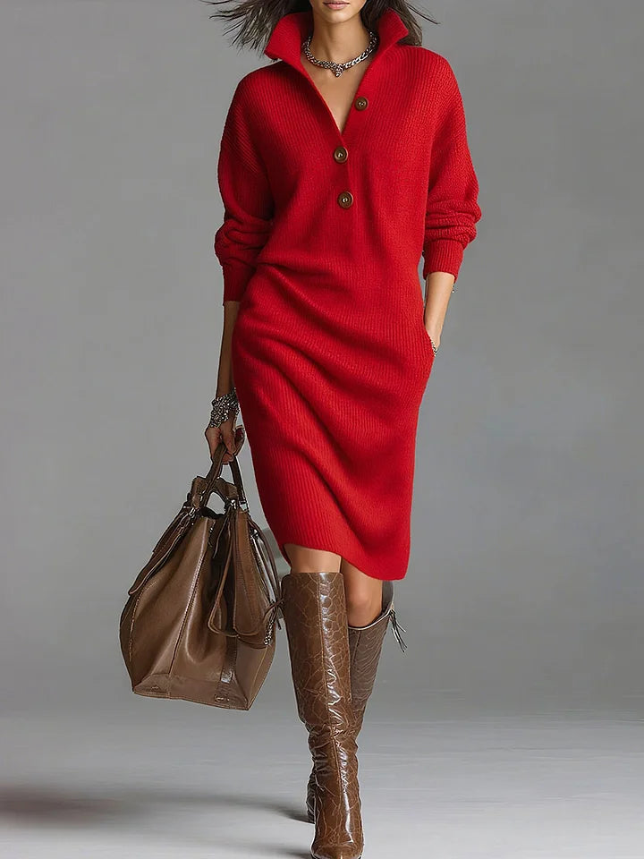 Wanda | Ribbed Knit Sweater Midi Dress