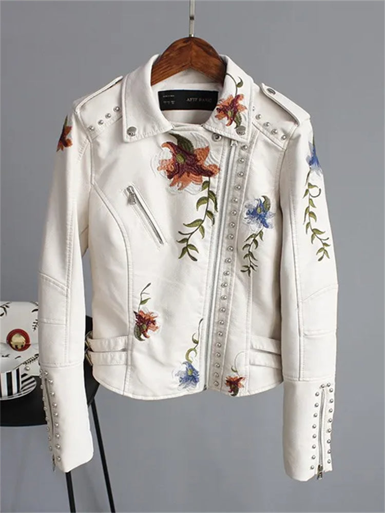 Evangeline | Women's Embroidered Biker Jacket