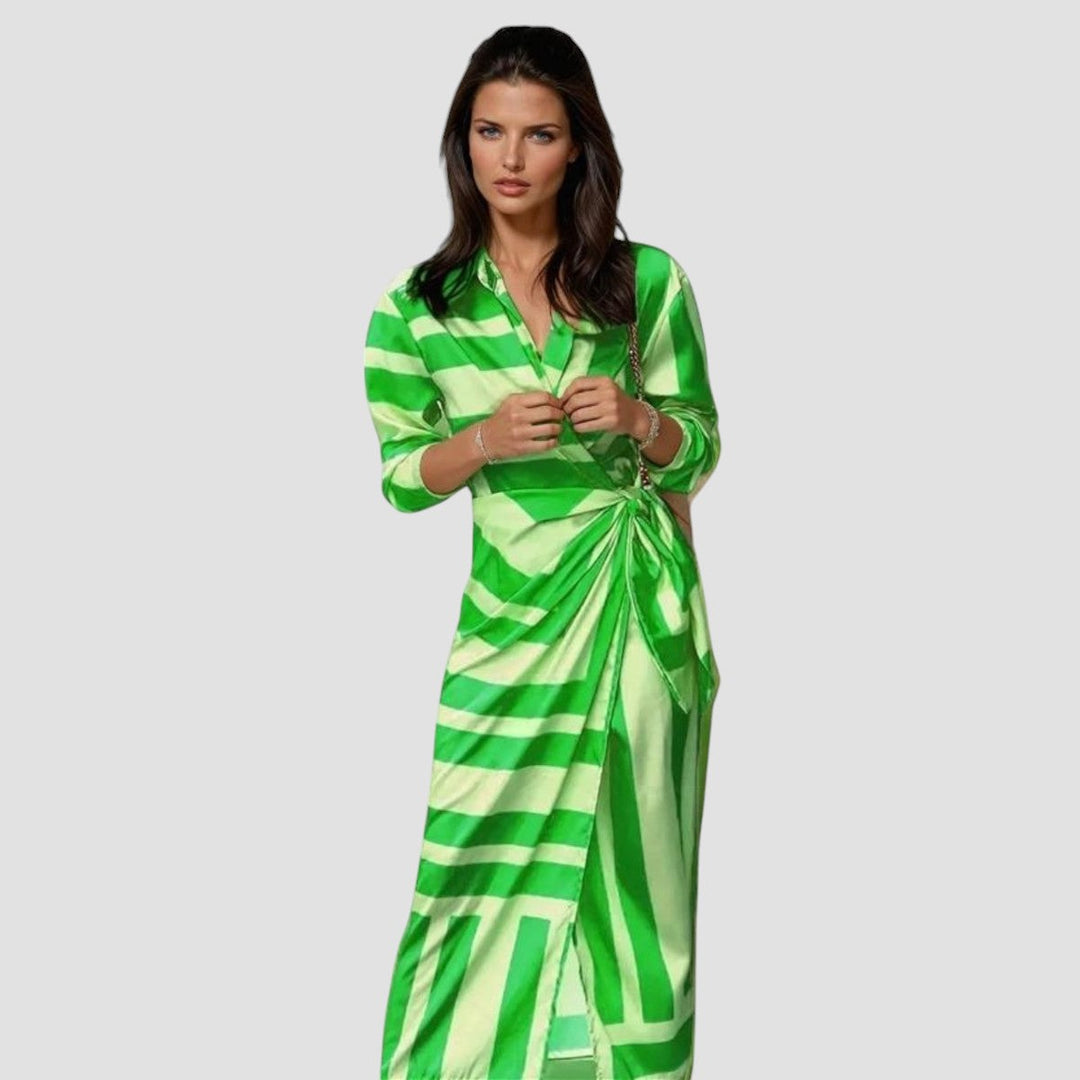 Valentina | Women's Abstract Print Long-Sleeve Wrap Midi Dress