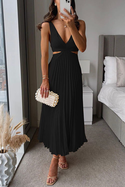 Leslie | Midi dress with V-neck and Pleated Skirt