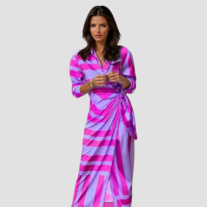 Valentina | Women's Abstract Print Long-Sleeve Wrap Midi Dress