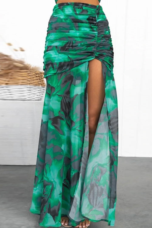 Rowan | Women's Printed Crop Top & Slit Maxi Skirt Set