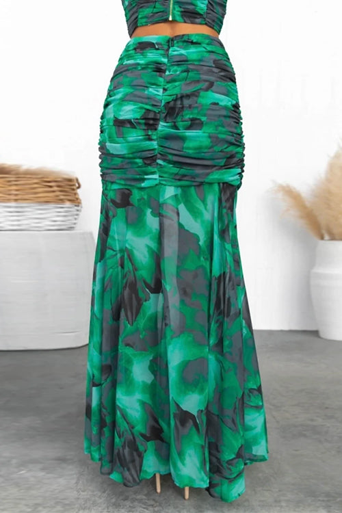 Rowan | Women's Printed Crop Top & Slit Maxi Skirt Set