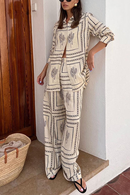 Elena | Women's Printed Shirt & Wide-Leg Pant Set