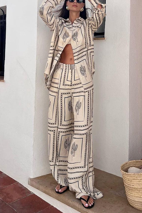 Elena | Women's Printed Shirt & Wide-Leg Pant Set