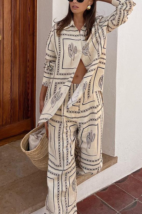 Elena | Women's Printed Shirt & Wide-Leg Pant Set