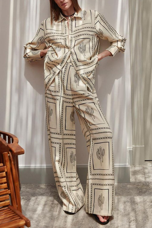 Elena | Women's Printed Shirt & Wide-Leg Pant Set