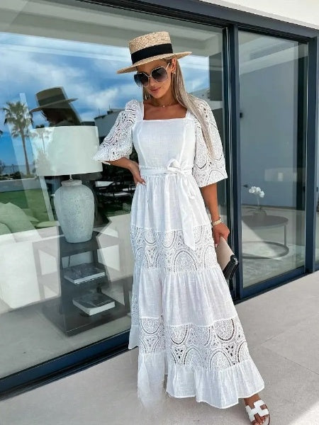 Edith | Tiered Eyelet Midi Dress