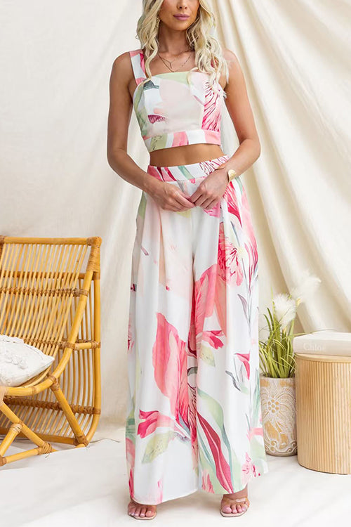 Adelaide | Women's Printed Crop Top & Wide-Leg Pant Set