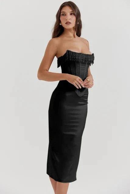 Sharlene | Beaded Corset Midi Dress