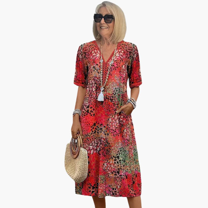 Nicole | Women’s Midi Dress with V-Neck and Floral Print
