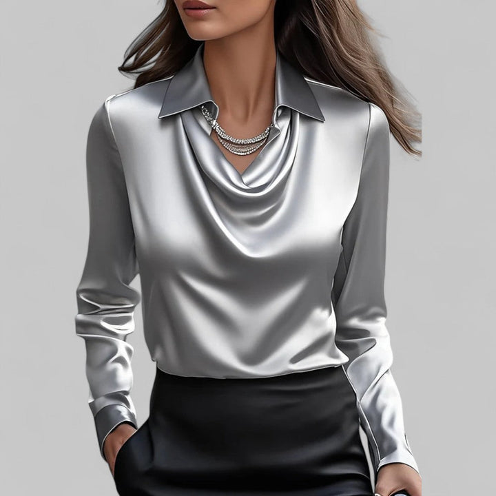 Serena | Women’s Draped Long Sleeve Satin Blouse