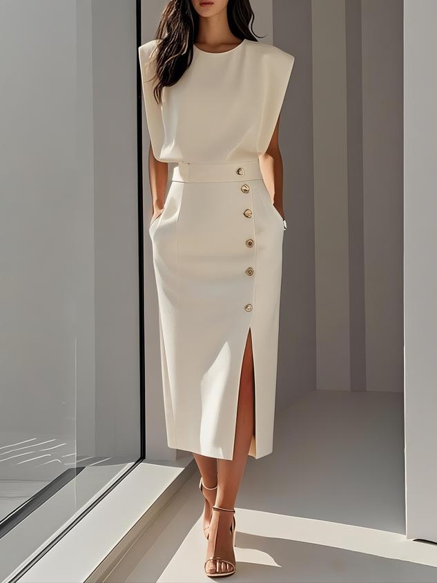 Nina | Sleeveless Side Button Midi