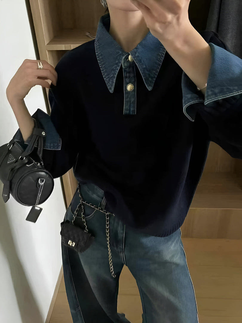 Audrey | Stylish Panel Lapel Sweater