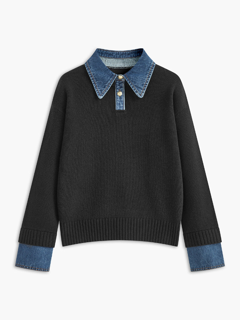 Audrey | Stylish Panel Lapel Sweater