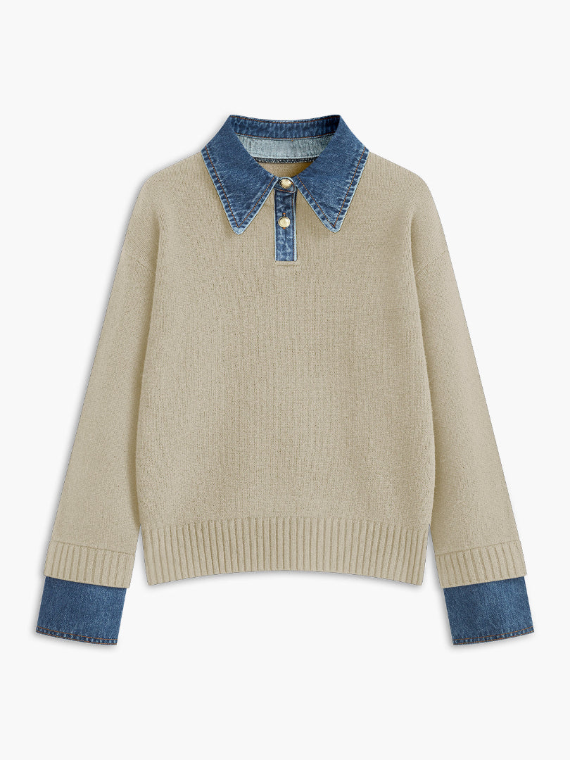 Audrey | Stylish Panel Lapel Sweater