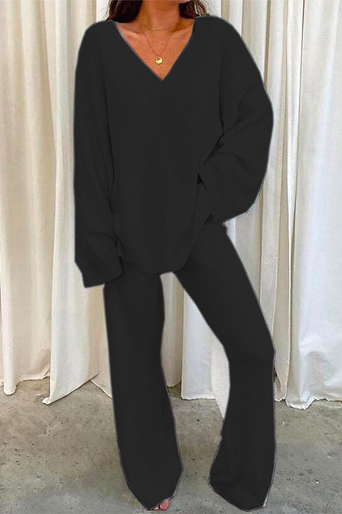 Emerson | Women's V-Neck Sweater & Wide-Leg Pant Set