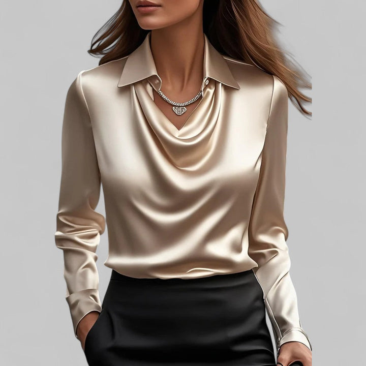 Serena | Women’s Draped Long Sleeve Satin Blouse