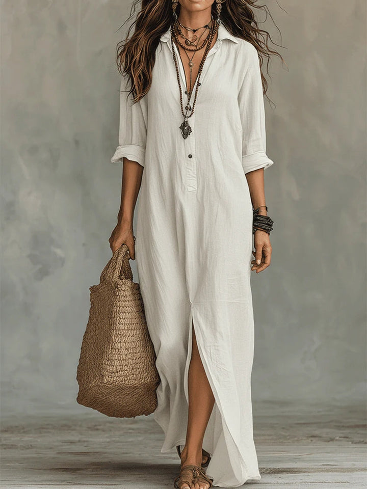 Soline | Oversized Black Maxi Dress with Buttons