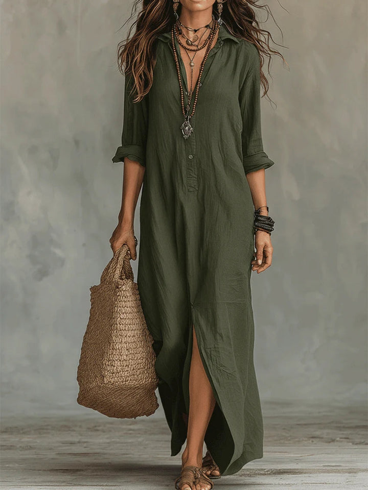 Soline | Oversized Black Maxi Dress with Buttons