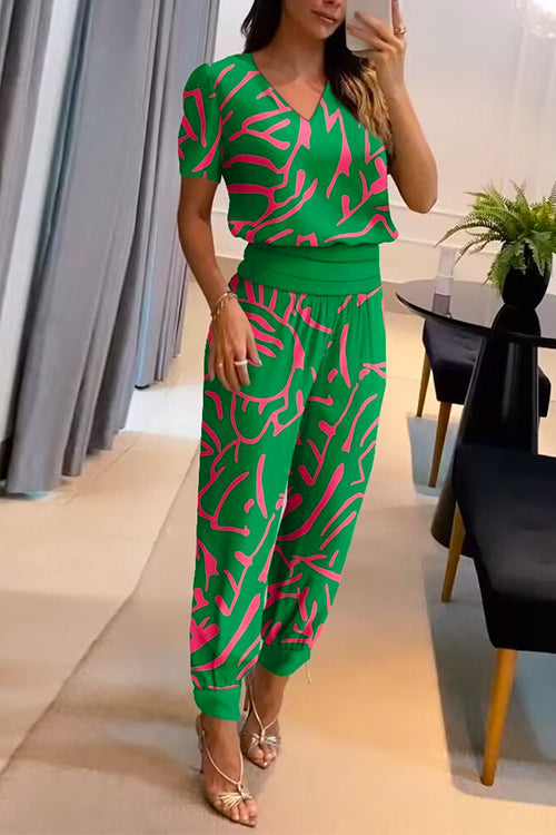 Presley | Women's Printed Short Sleeve Top & Pant Set