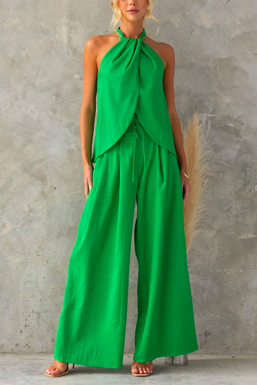 Blakely | Women's Halter Neck Top & Wide-Leg Pant Set
