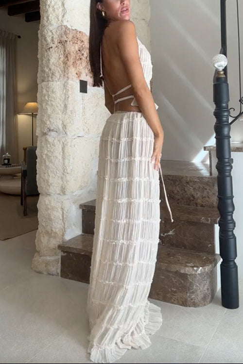 Seraphina | Women's Halter Crop Top & Tiered Maxi Skirt Set