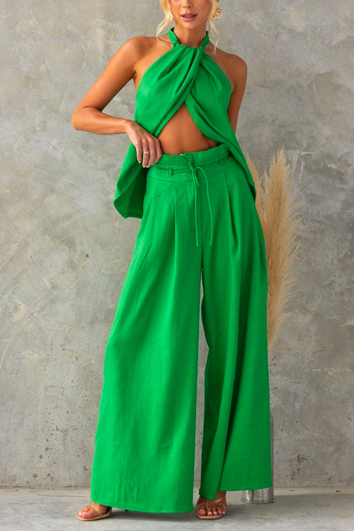 Blakely | Women's Halter Neck Top & Wide-Leg Pant Set