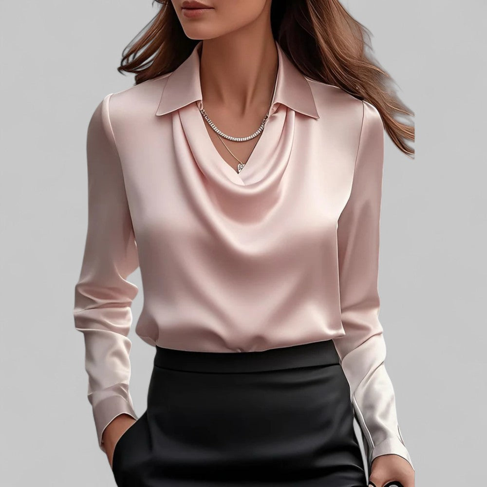 Serena | Women’s Draped Long Sleeve Satin Blouse
