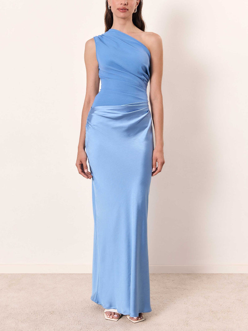 Aria | Elegant One Shoulder Neck Pleated Party Maxi Dress