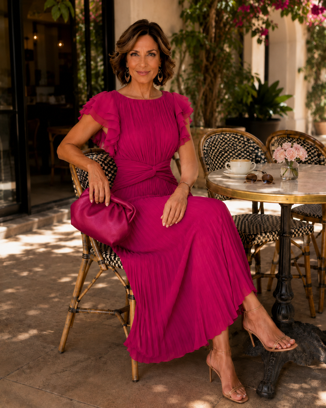 Reina | Pleated Flutter Sleeve Midi Dress