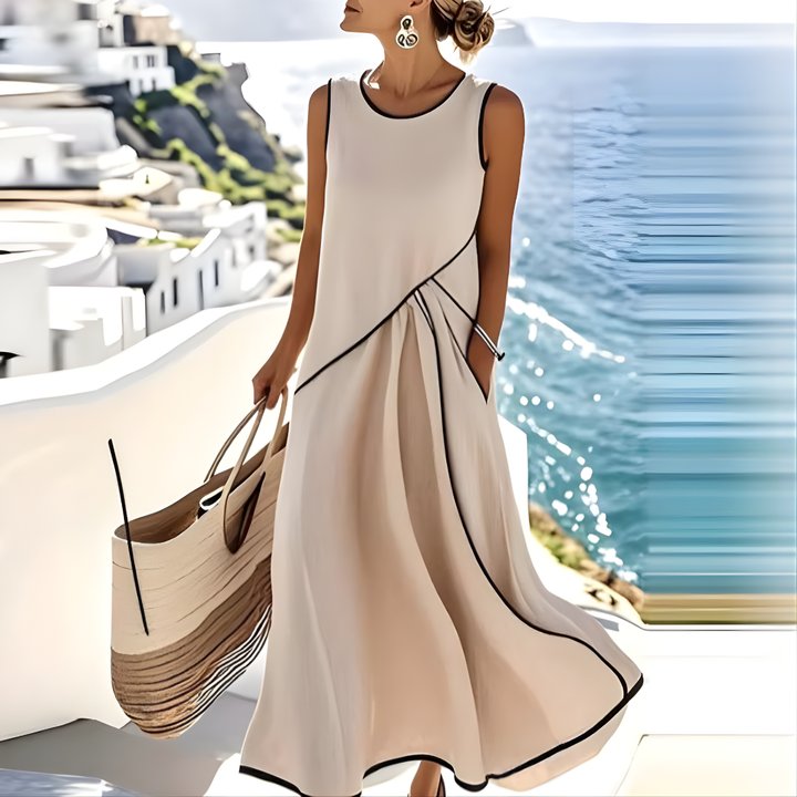 Jane | Contrast Trim Sleeveless Midi Dress