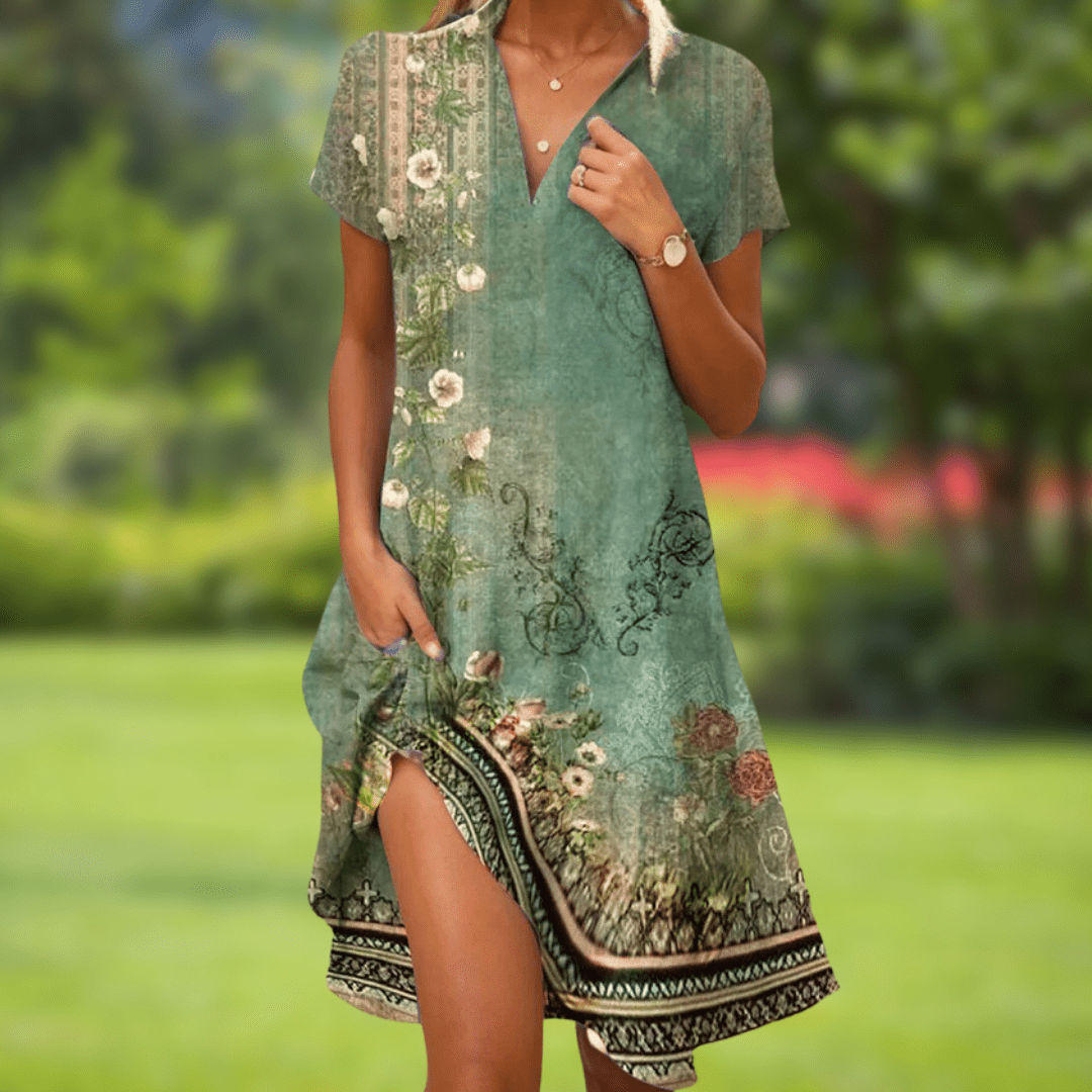 Raven | Floral Short Sleeve Midi Dress