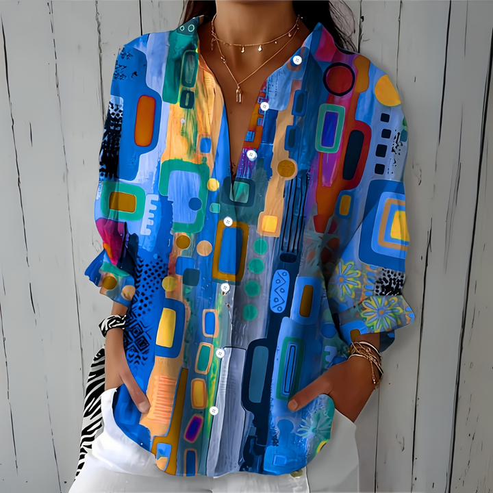 Mckenna | Abstract Print Button-Up Blouse
