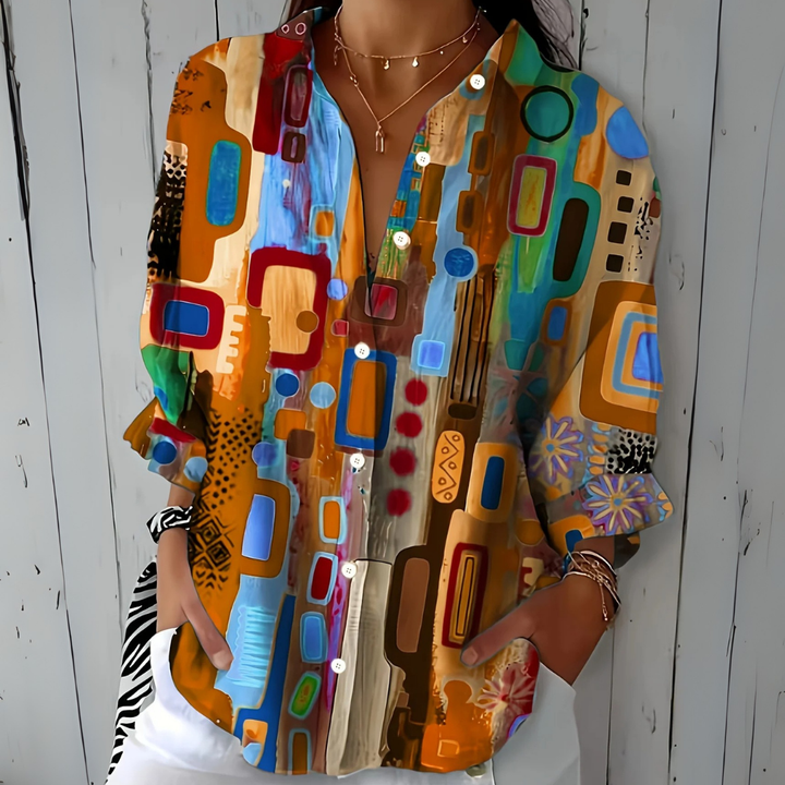 Mckenna | Abstract Print Button-Up Blouse
