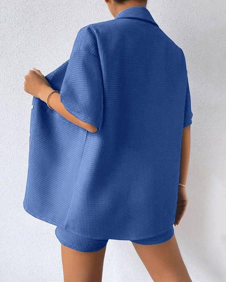Camille | Women's Short-Sleeve Button-Up Shirt & Shorts Set
