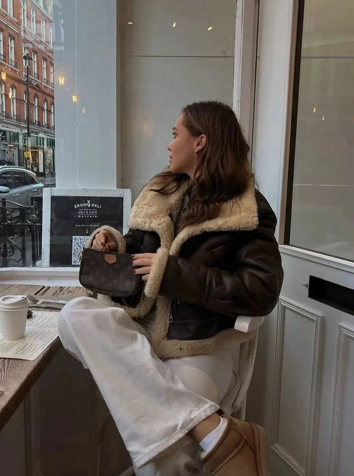 Colette | Women's Shearling Trim Aviator Jacket