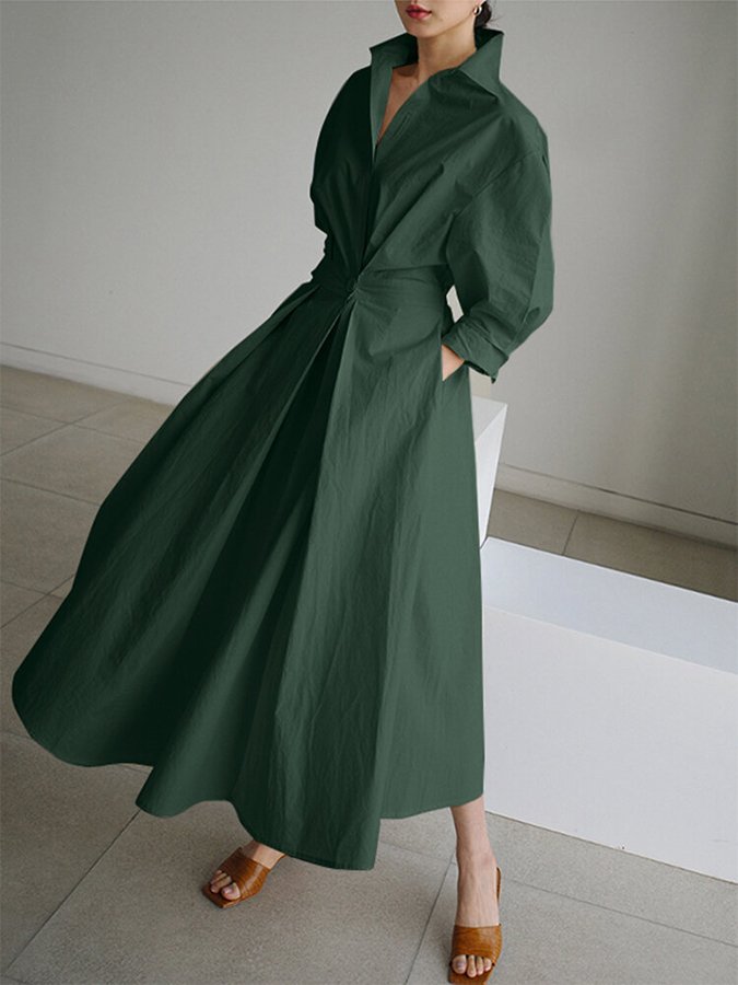 Brynn | Elegant Polo Collar A-Line Maxi Dress