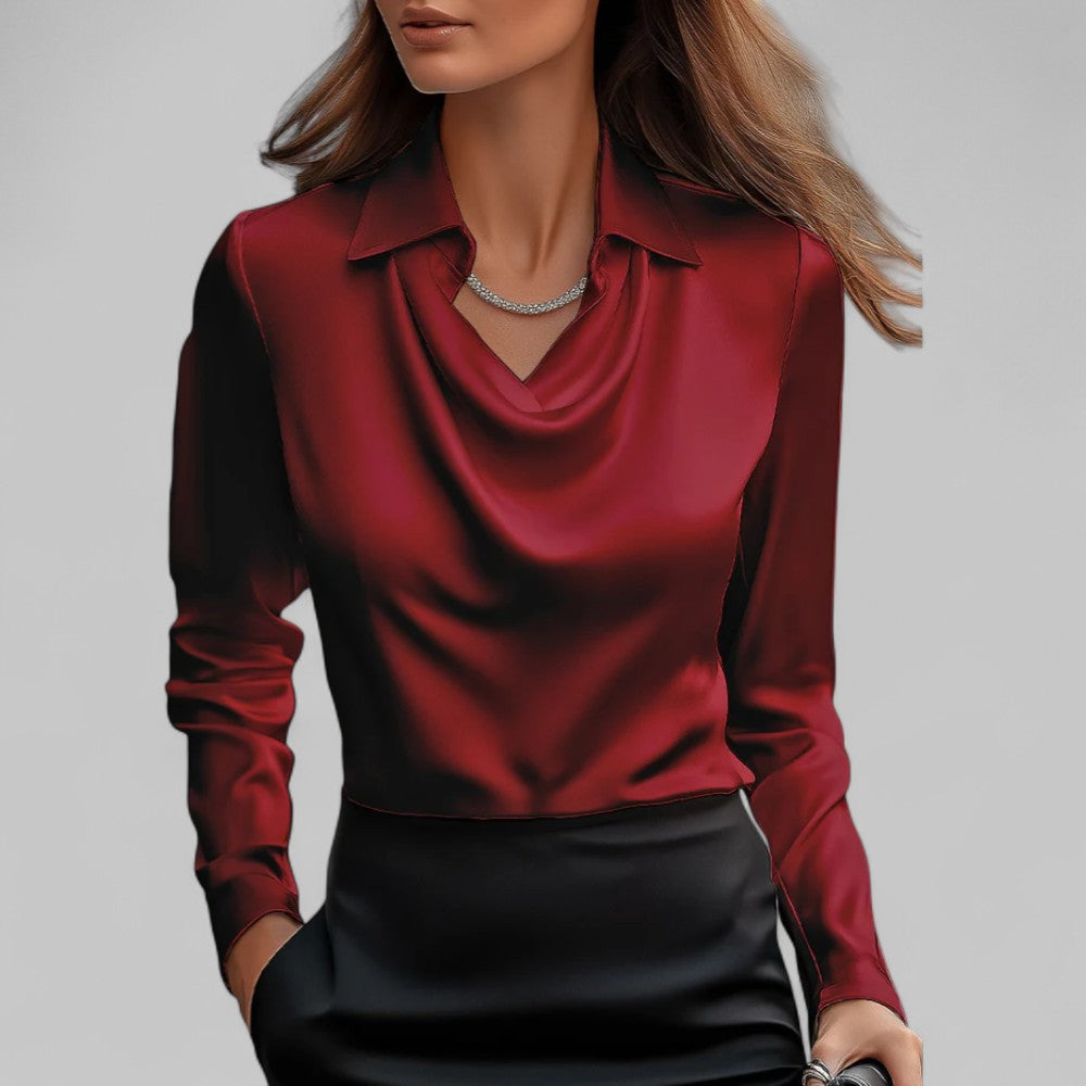 Serena | Women’s Draped Long Sleeve Satin Blouse