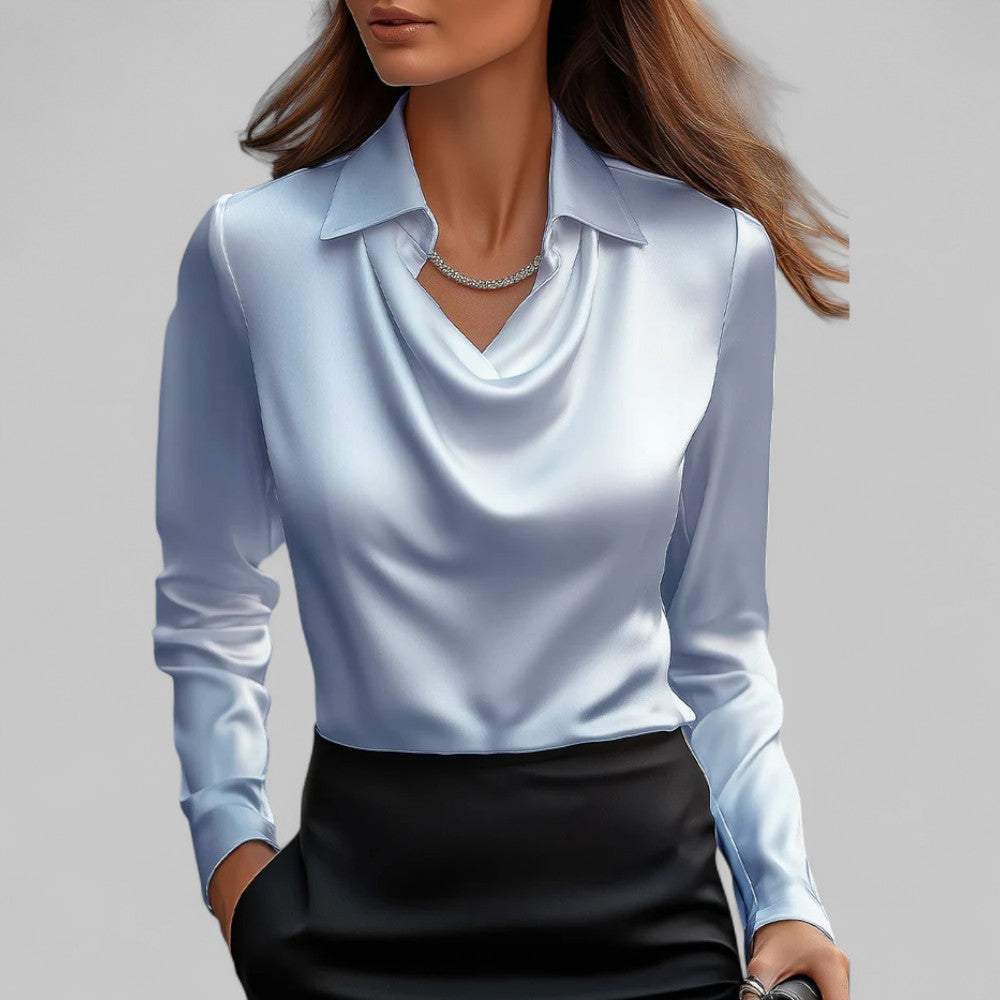 Serena | Women’s Draped Long Sleeve Satin Blouse
