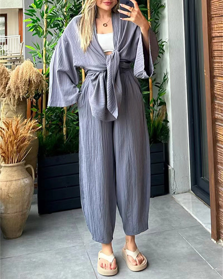 Layla | Women's Kimono Duster & Wide-Leg Pant Set