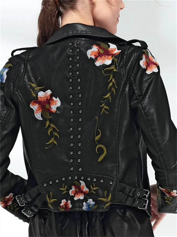 Evangeline | Women's Embroidered Biker Jacket