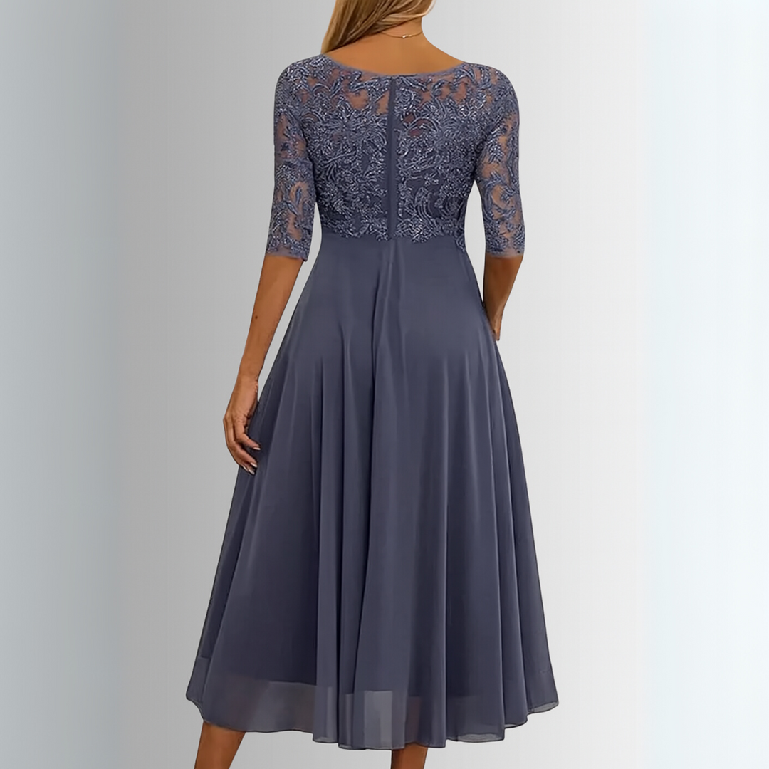 Kira | Lace Bodice Chiffon Midi Dress