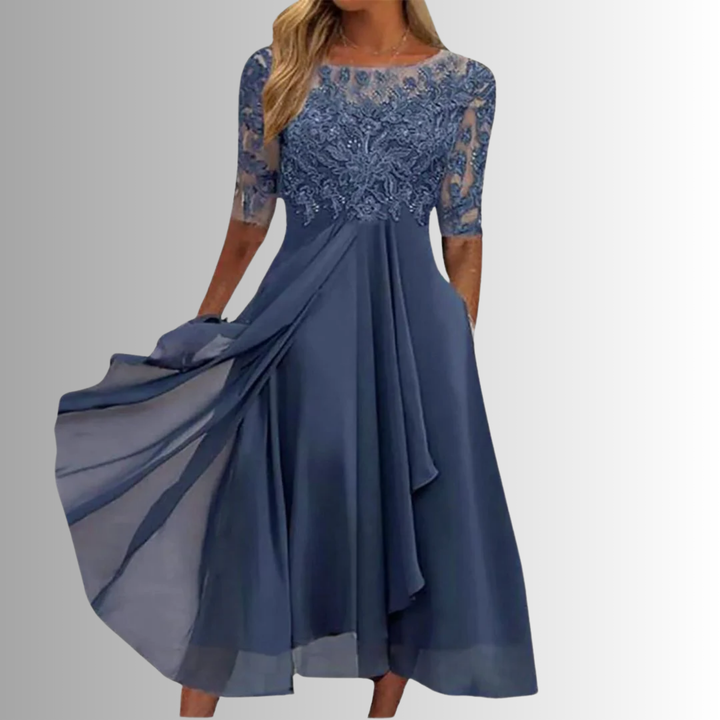 Kira | Lace Bodice Chiffon Midi Dress