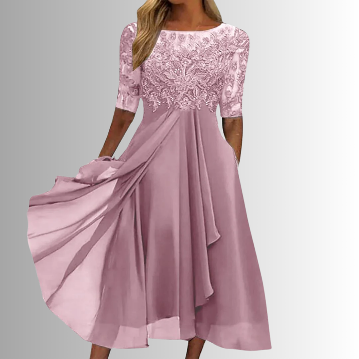 Kira | Lace Bodice Chiffon Midi Dress