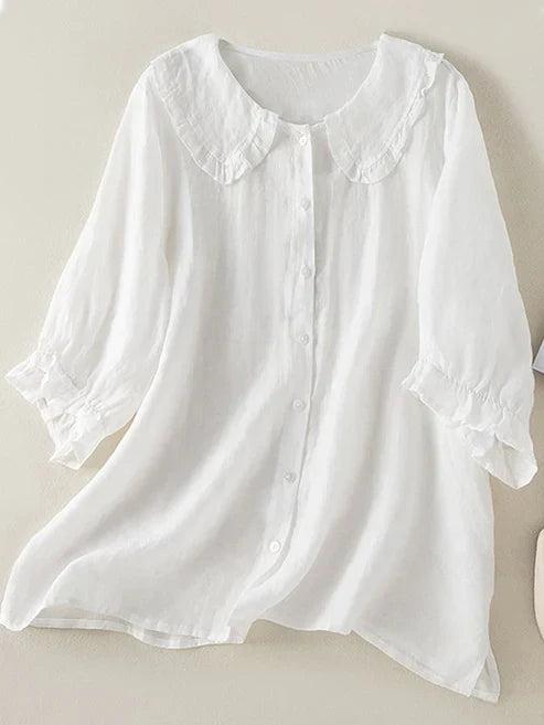 Skylar | Women's Linen Loose Peter Pan Ruffle Neck Shirt